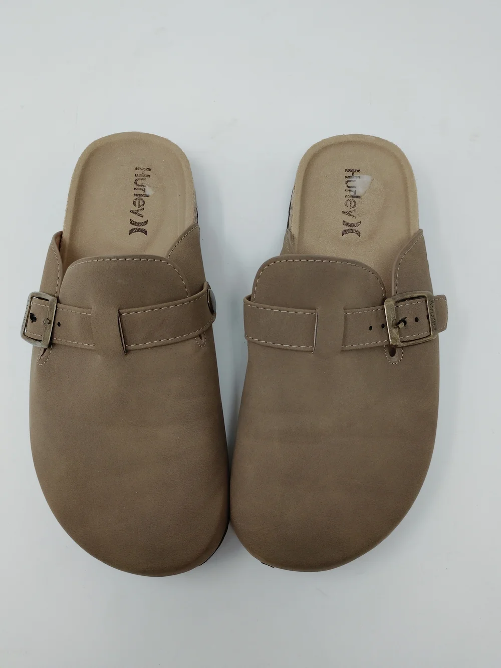 Hurley Big Kids Size 3,  Taupe Faux Suede Buckle Clog Mules Slip On Shoes